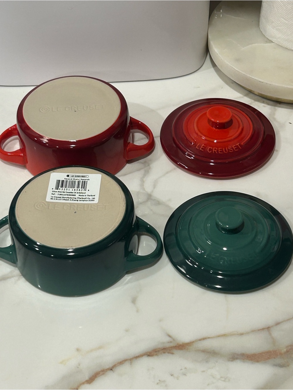 Le Creuset Red and Forest Green Mini Round Round Cocotte - Picture 6 of 7